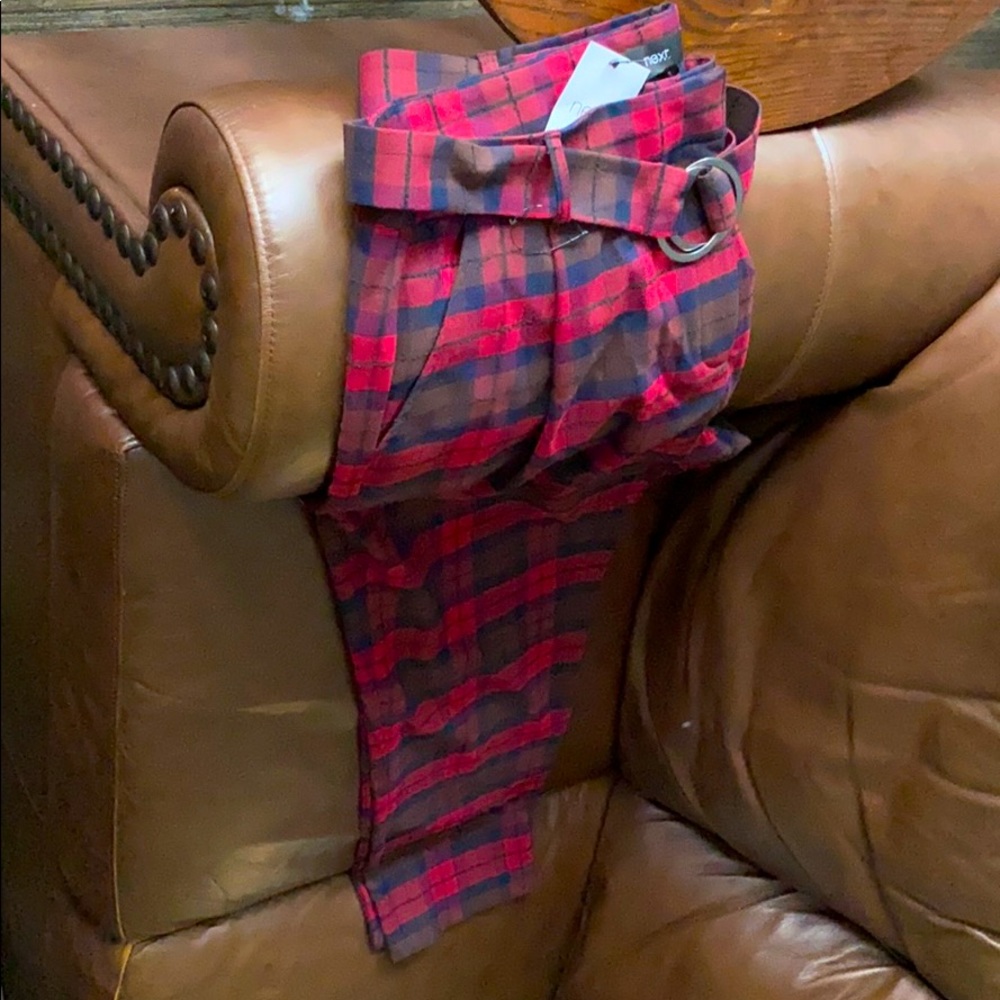 Red Plaid Dress pants with buckle